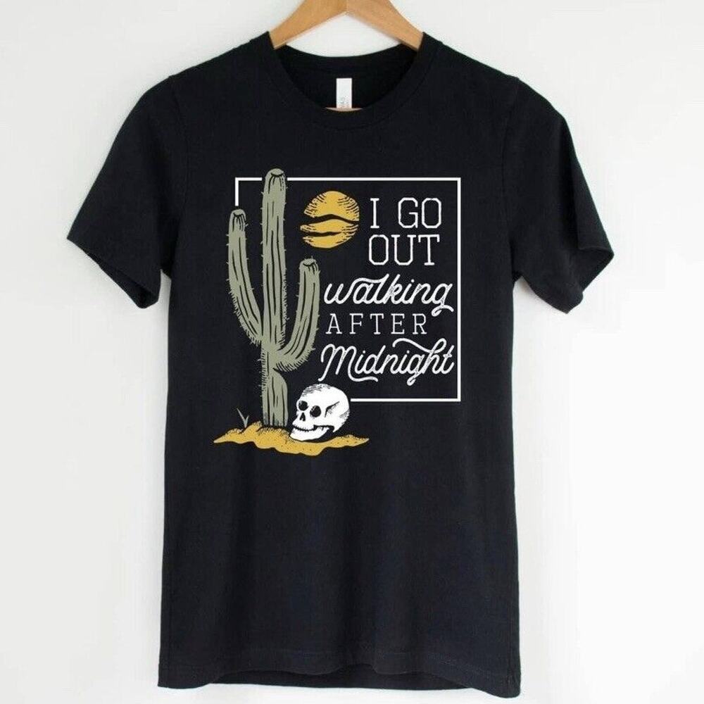 Whimsygoth CountryGoth Walkin After Midnight Black Skull Cactus Tee Halloween